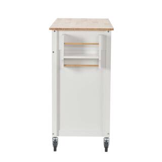 Whatseaso 54.3 in. Spice Rack Towel Rack White Kitchen Island with Solid Wood Top and Locking Wheels 4-Door Cabinet and 2-Drawers LNN-K110502013