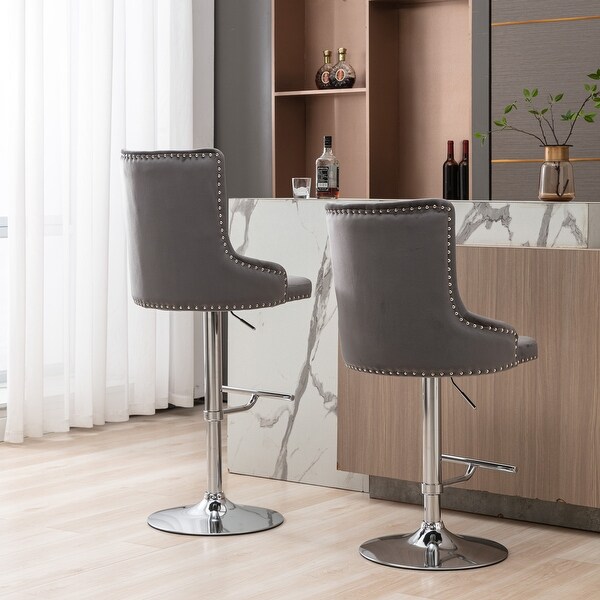 Swivel Velvet Barstools Adjusatble Seat Height ， Modern Upholstered Bar Stools with Backs Comfortable Tufted for（Set of 2）