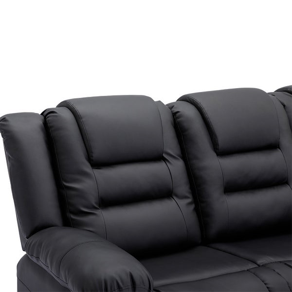 3 Pieces Recliner Sofa Sets in PU Leather for Living Room，Black - 3 Pieces Recliner Sofa Sets