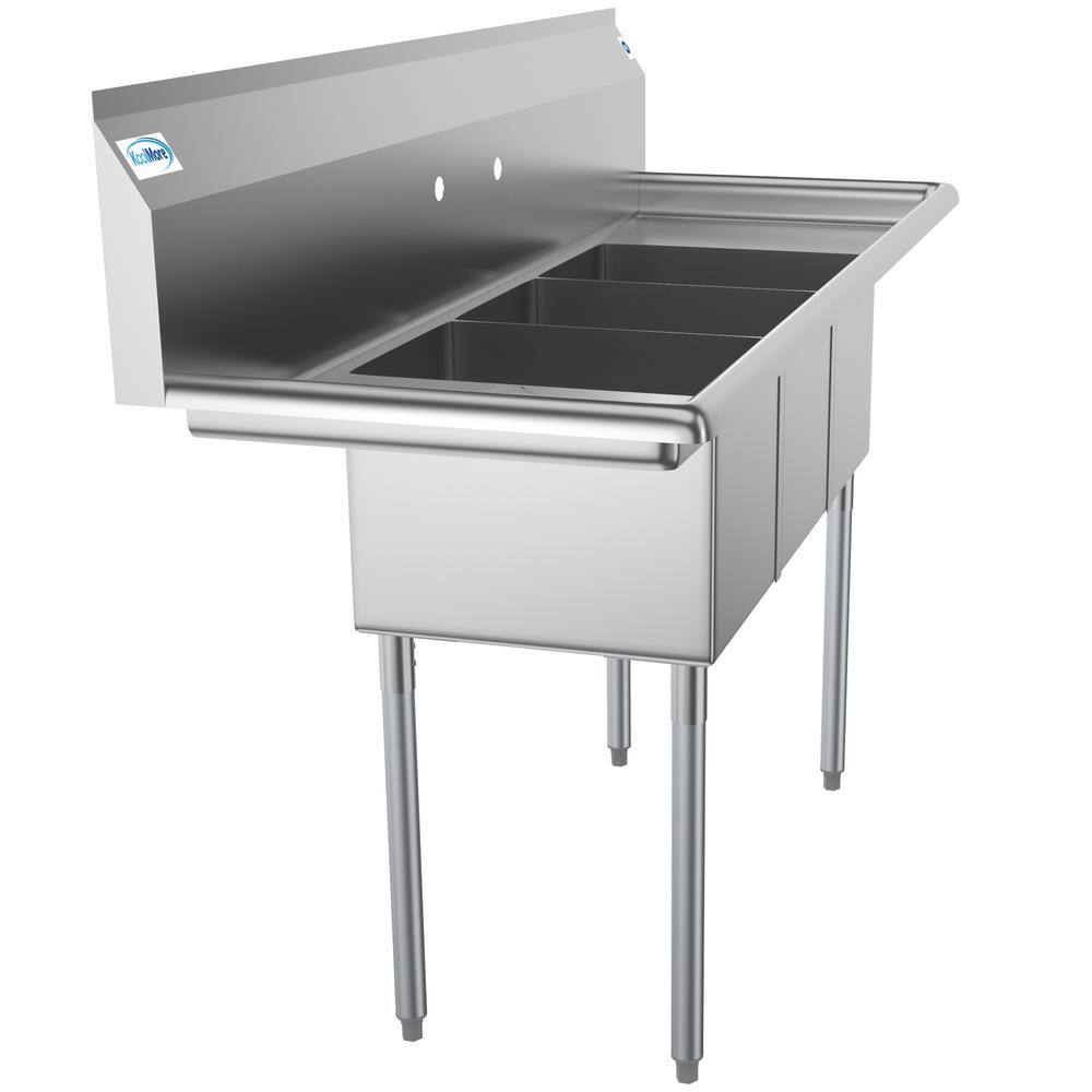 Koolmore 60 in. Freestanding Stainless Steel 3 Compartments Commercial Sink with Drainboard CS312-122