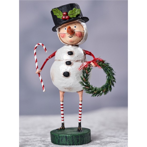 Lori Mitchell Chilly Willy One Snowman Figurine 6 25 Inches Candy Cane Wreath Snowman 11057 Porcelain White