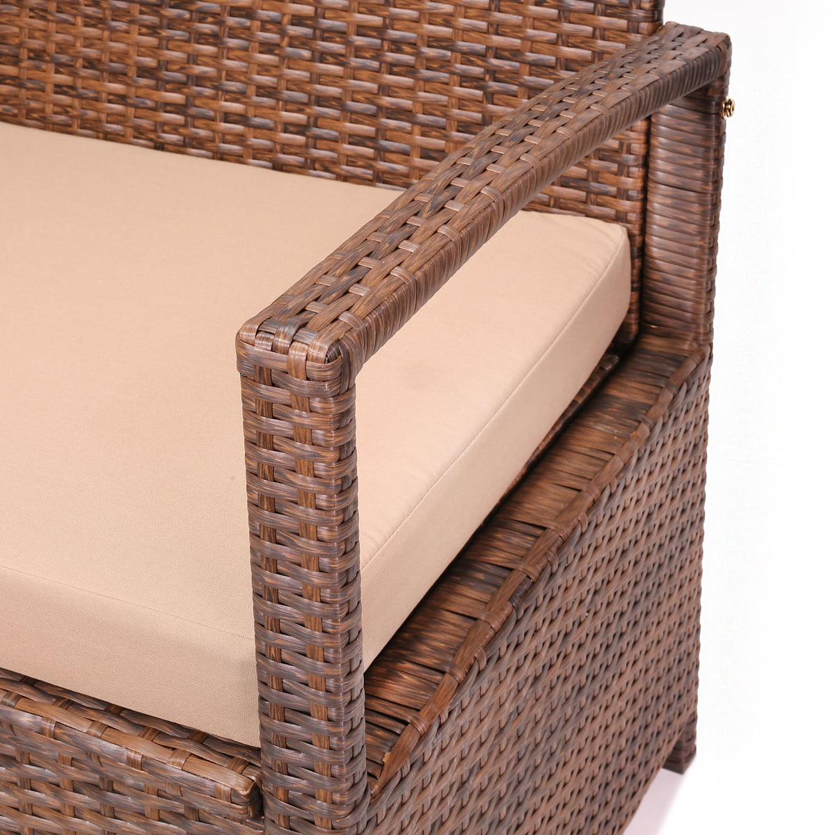 Outdoor Deck Box Bench with Cushion All-Weather Storage with Backrest Armrest, Brown