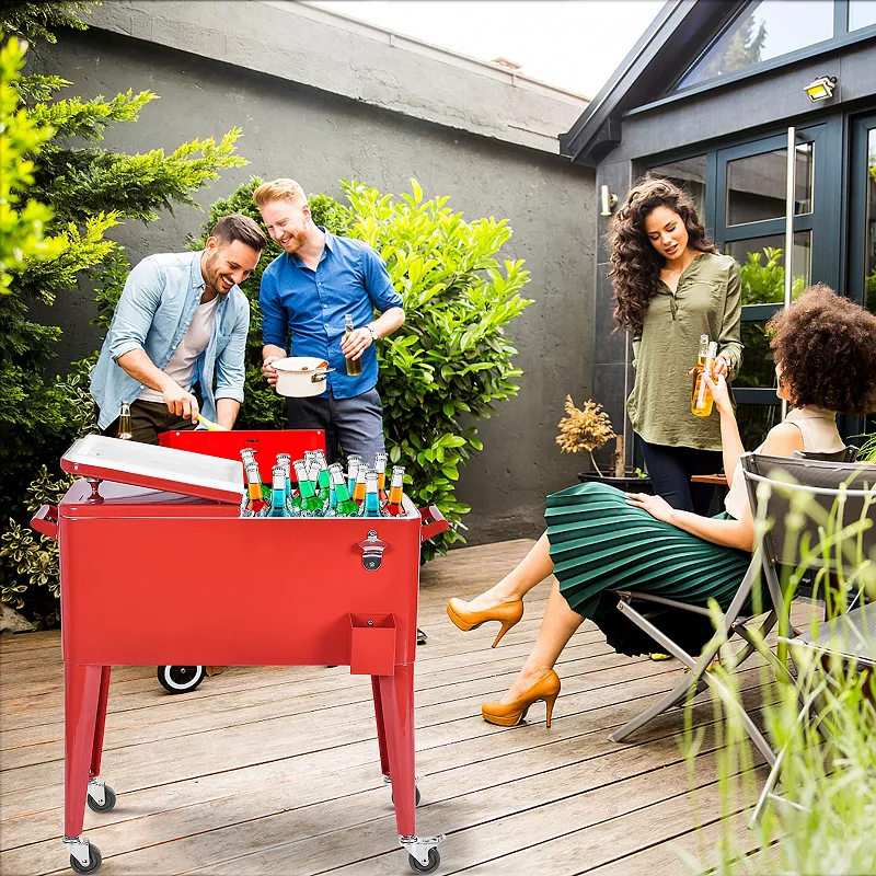 Red Portable Outdoor Patio Cooler Cart