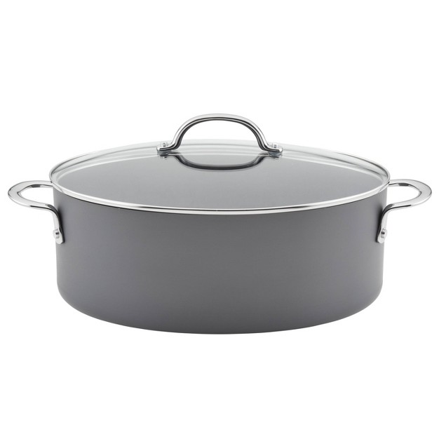 Rachael Ray 8qt Hard Anodized Nonstick Oval Pasta Pot And Braiser Gray