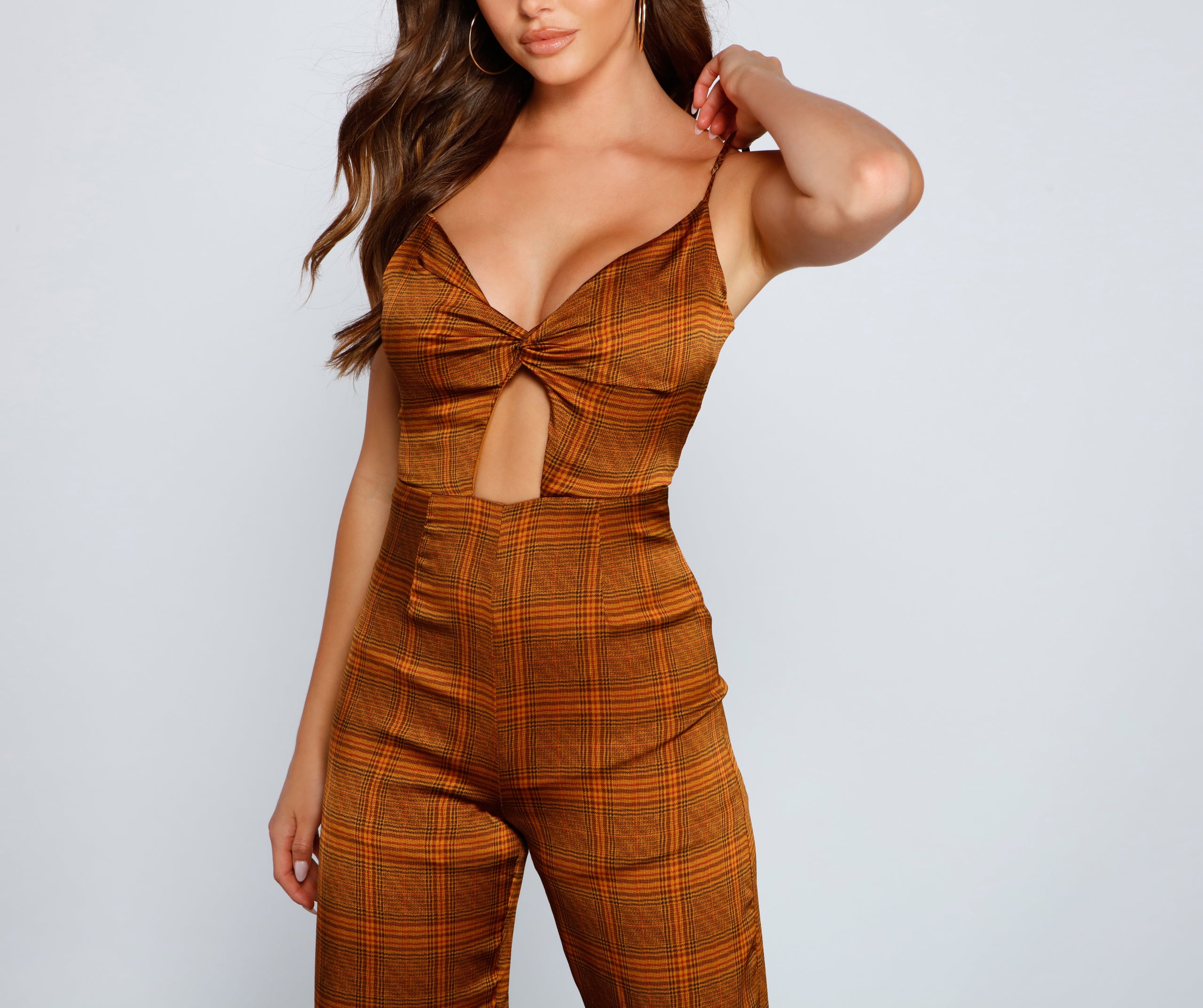 Plaid Perfection Twist Front Jumpsuit