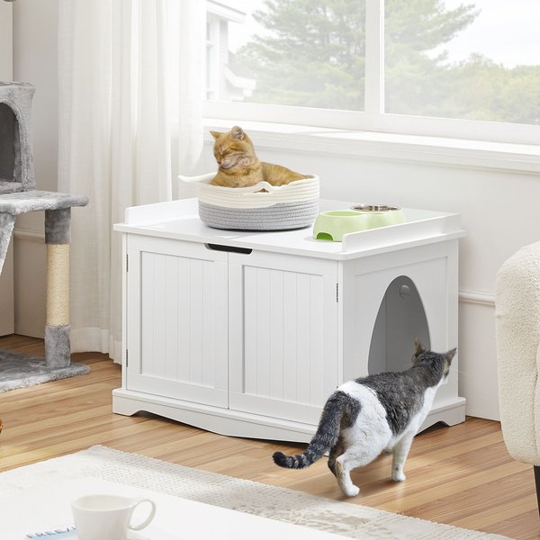 Yaheetech Litter Box Furniture Cat House， White， Large