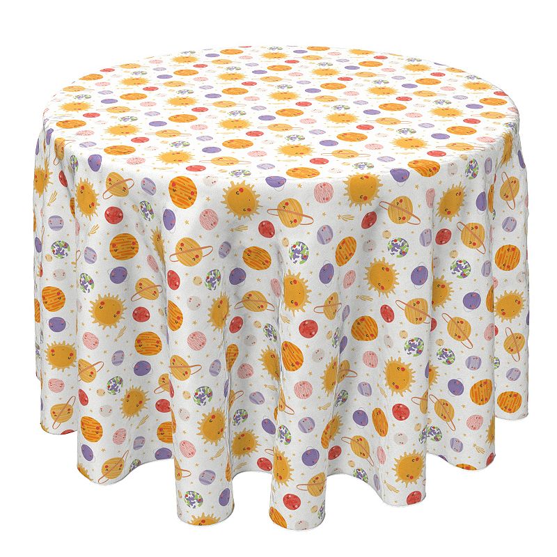 Round Tablecloth， 100% Cotton， 60 Round， Solar System Pattern