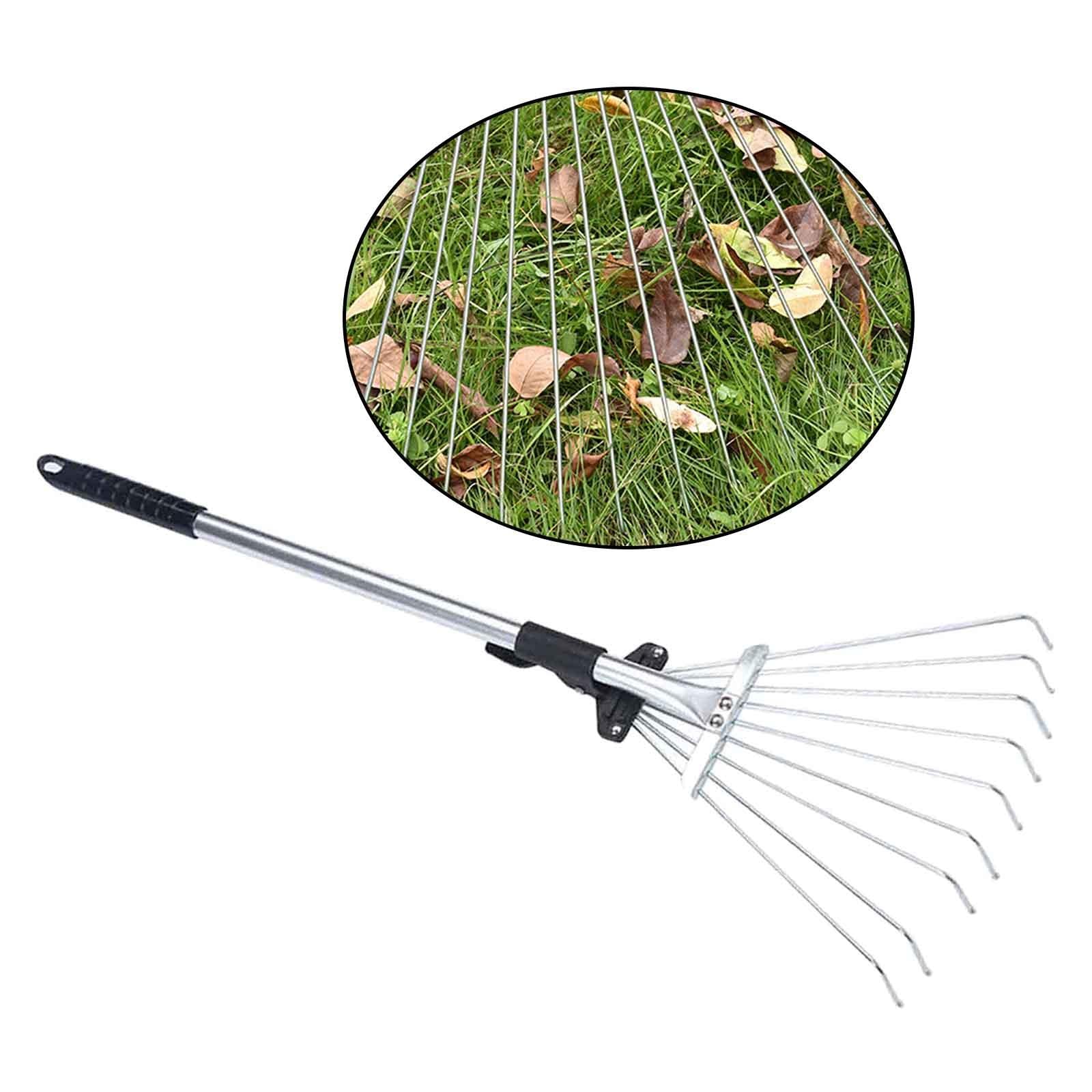 Telescopic Garden Leaf Rake, Lightweight Collect Loose Debris Versatile Collapsible Adjustable Folding Head for Gardening Plants