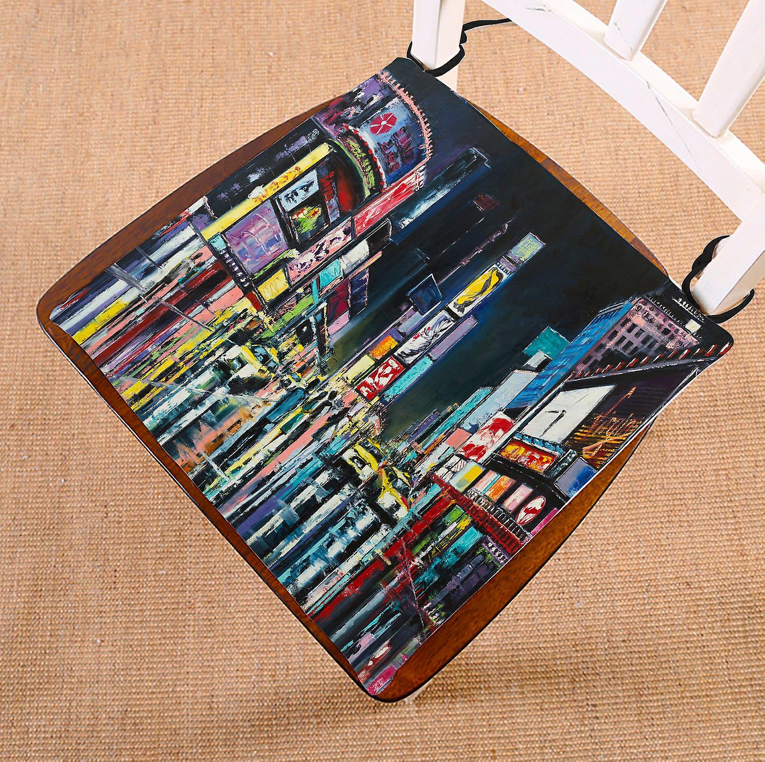 Oil Painting Cityscape Chair Pad， Night View Of New York City Seat Cushion Chair Cushion Floor Cushion 50x50 Cm