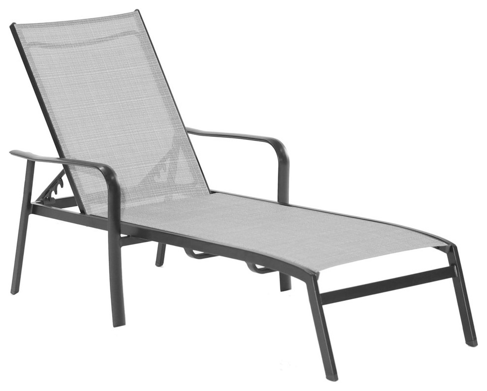 Foxhill  Weather Aluminum Chaise Lounge Chair With Sunbrella Sling Fabric   Transitional   Outdoor Chaise Lounges   by Shop Chimney  Houzz