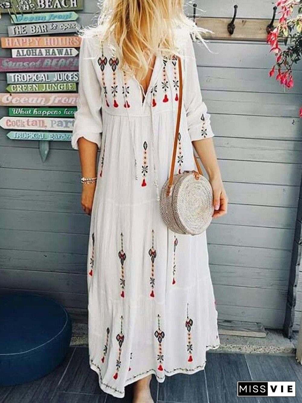 Floral Fringed Boho Summer Dress White Dresses