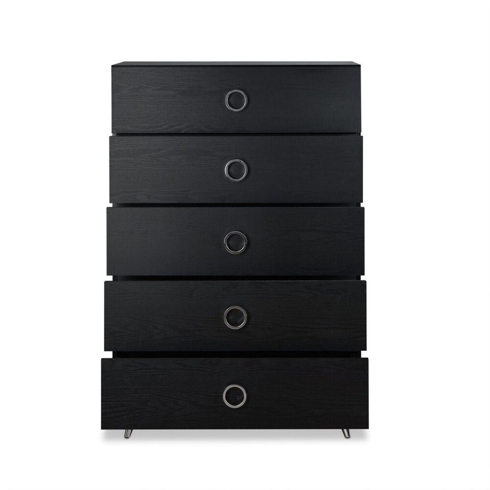 Wood 5 Drawers Chest in Black