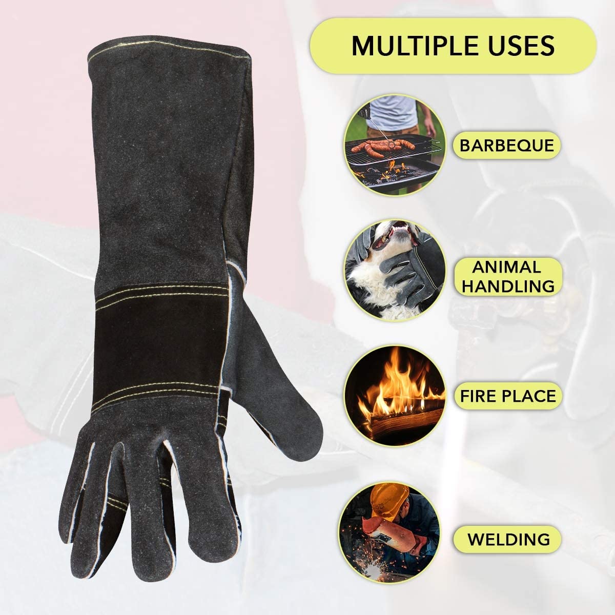 Protective Gloves, Professional Animal Handling with Leather and Kevlar; Anti Scratch, Bite for Dog, Cat, Falconry, Reptile, Parrot (1, Medium)