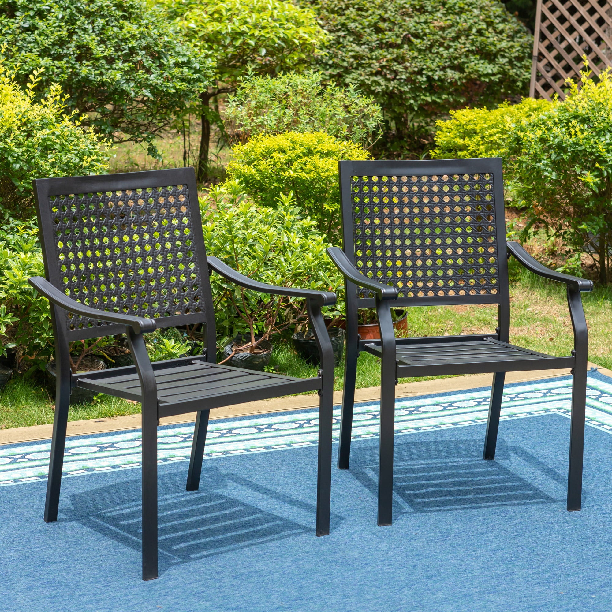 MF Studio Set of 2 Outdoor Dining Chairs XL Metal Armchairs Suitable for Garden, Porch and Yard, Black