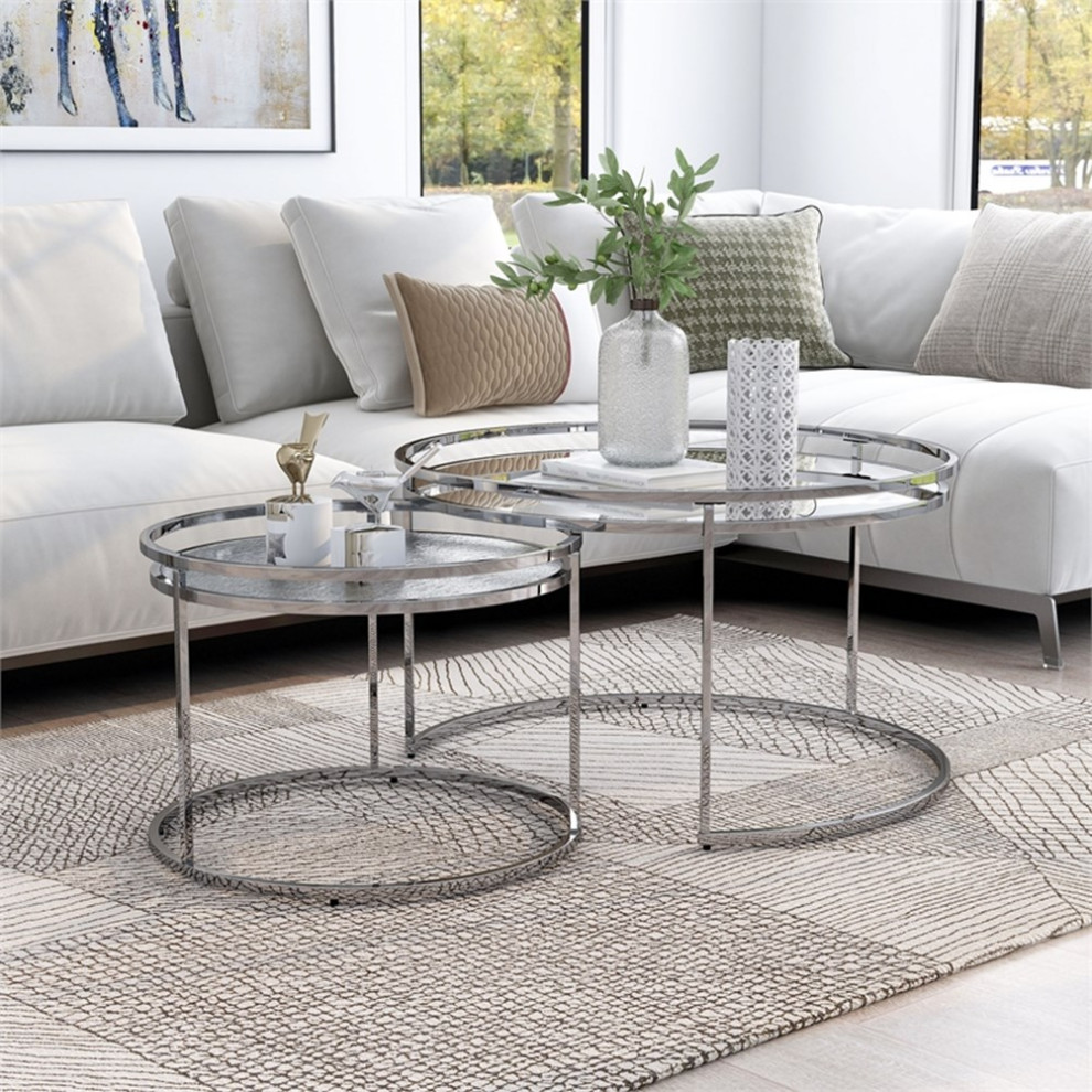 Furniture of America Belmont Metal 2 Piece Nesting Table in Chrome and Clear   Contemporary   Coffee Table Sets   by Homesquare  Houzz