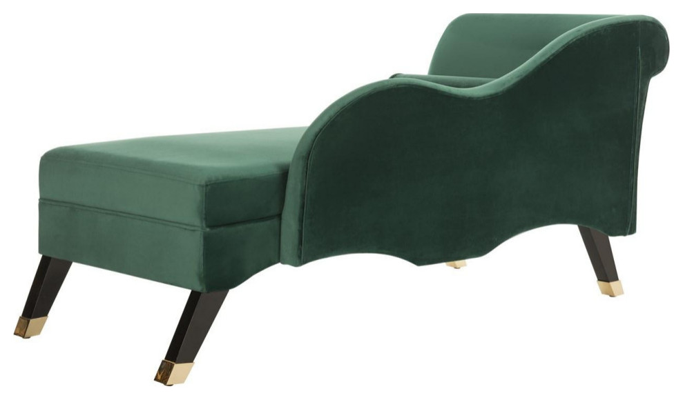 Rusty Velvet Chaise W/ Pillow Emerald/ Espresso   Contemporary   Indoor Chaise Lounge Chairs   by AED Luxury Home Decor  Houzz