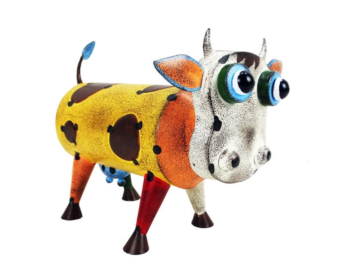 Alpine Colorful Recycled Metal Style Cow Décor - LJJ1394HH