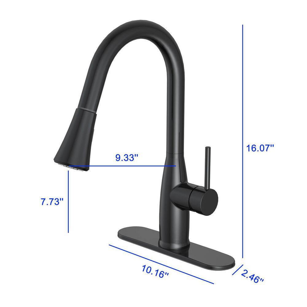 PRIVATE BRAND UNBRANDED Cartway Single-Handle Pull-Down Sprayer Kitchen Faucet in Matte Black D001O