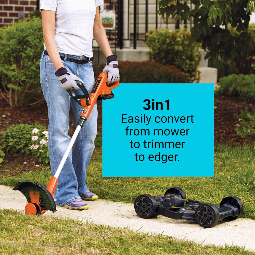 BLACK+DECKER 20V MAX Cordless Battery Powered 3-in-1 String Trimmer Lawn Edger  Lawn Mower Kit with (2) 2Ah Batteries  Charger MTC220