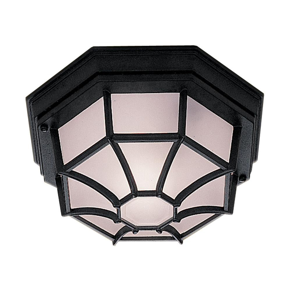 Searchlight 2942BK Black Outdoor 1 Lamp Hexagonal Flush Light with White Sanded Glass