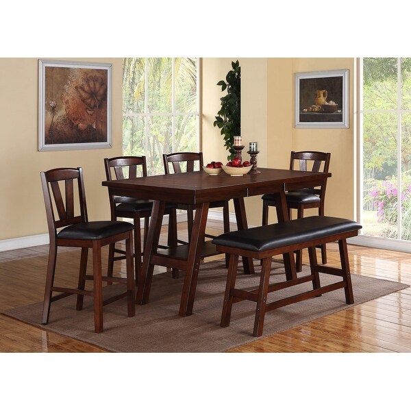 Dark Walnut Wood Framed Back Set of 2 Counter Height Dining Chairs