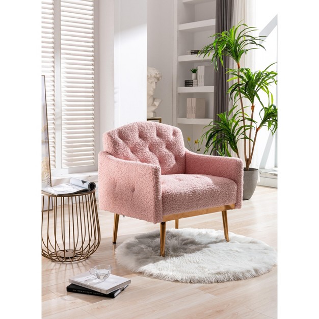 Modern Upholstered Accent Armchair With Tufted Backrest And Rose Golden Feet modernluxe