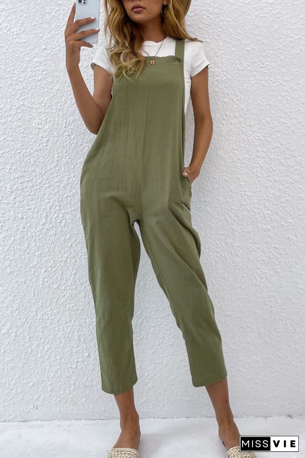 Solid Color Pocket Jumpsuit Wholesale