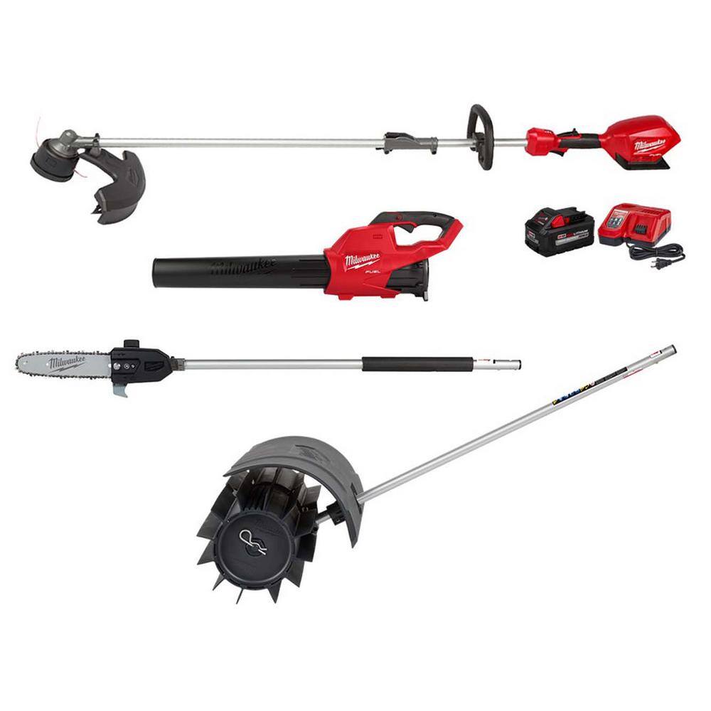 MW M18 FUEL 18-Volt Lith-Ion Brushless Cordless Electric String TrimmerBlower Combo Kit wRubber Broom Pole Saw (4-Tool) 3000-21-49-16-2740-49-16-2720