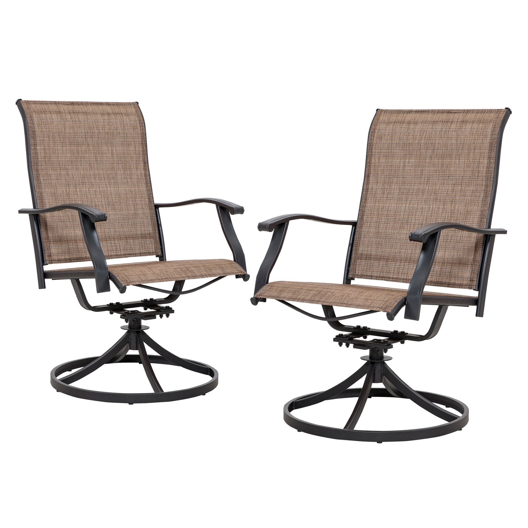 Nuu Garden 2 Piece Swivel Patio Sling Chairs Set, All-Weather Textilene Outdoor Chairs with Iron Frame, Outdoor, Lawn Garden Backyard, Brown