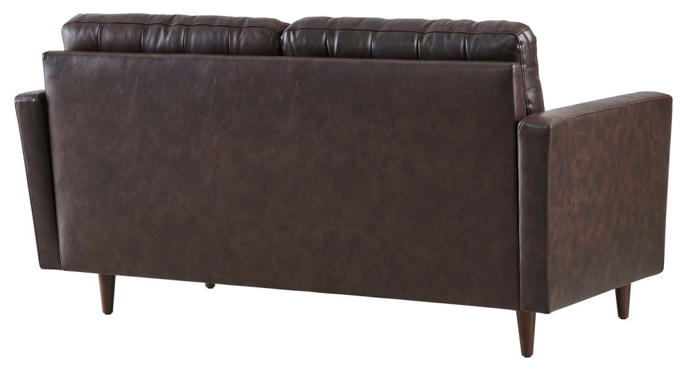 Exalt Tufted Vegan Leather Loveseat  Brown   Midcentury   Loveseats   by VirVentures  Houzz