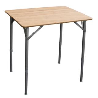 AmeriHome 25.75 in. x 17 in. Adjustable Height Folding Bamboo Wood Table with Carry Bag 807592