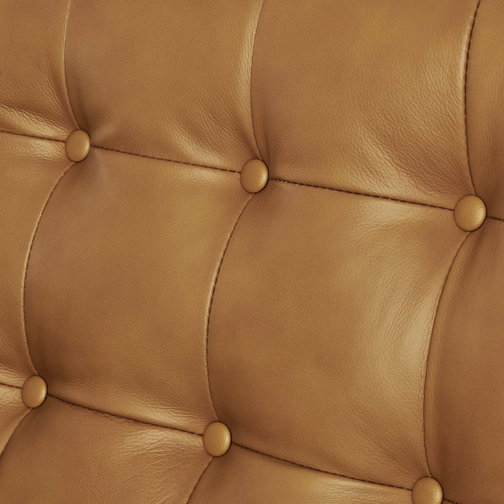 Exalt Tufted Vegan Leather Loveseat  Tan   Midcentury   Loveseats   by VirVentures  Houzz