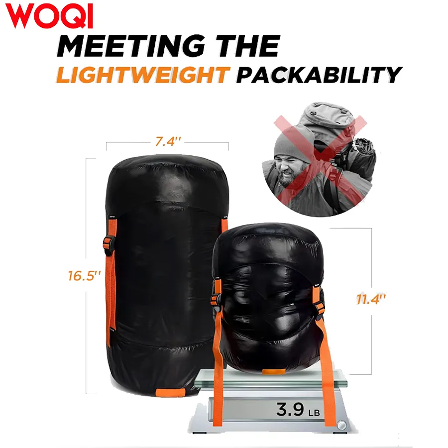 WOQI lightweight and compact down sleeping bag suitable for cold weather  suitable for backpacking  camping  and hiking