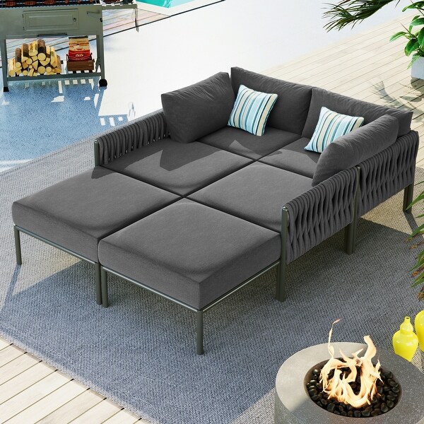 Gray 6piece Outdoor Conversation Sofa Set with Waterproof Thick Cushions，and Elegant Rope Weave Detailing，Free Combination