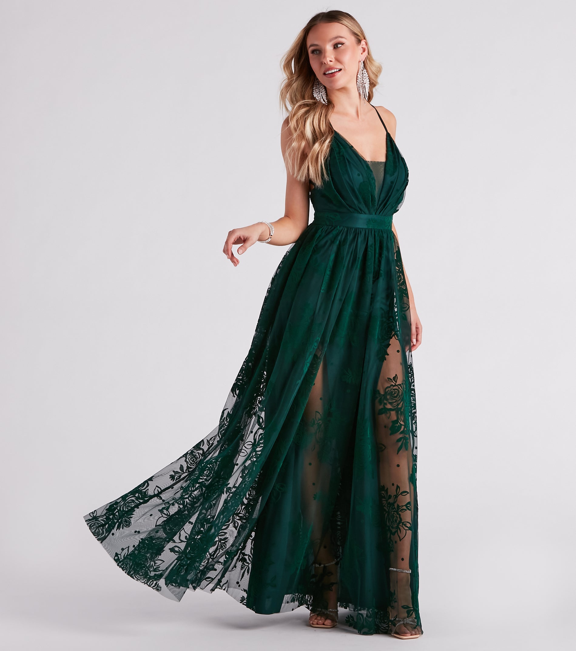 Lina Flocked Velvet A-Line Formal Dress