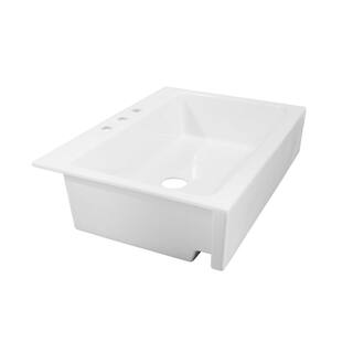 SINKOLOGY Josephine 34 in. 4-Hole Quick-Fit Drop-In Farmhouse Single Bowl Crisp White Fireclay Kitchen Sink SK450-34FC-4R