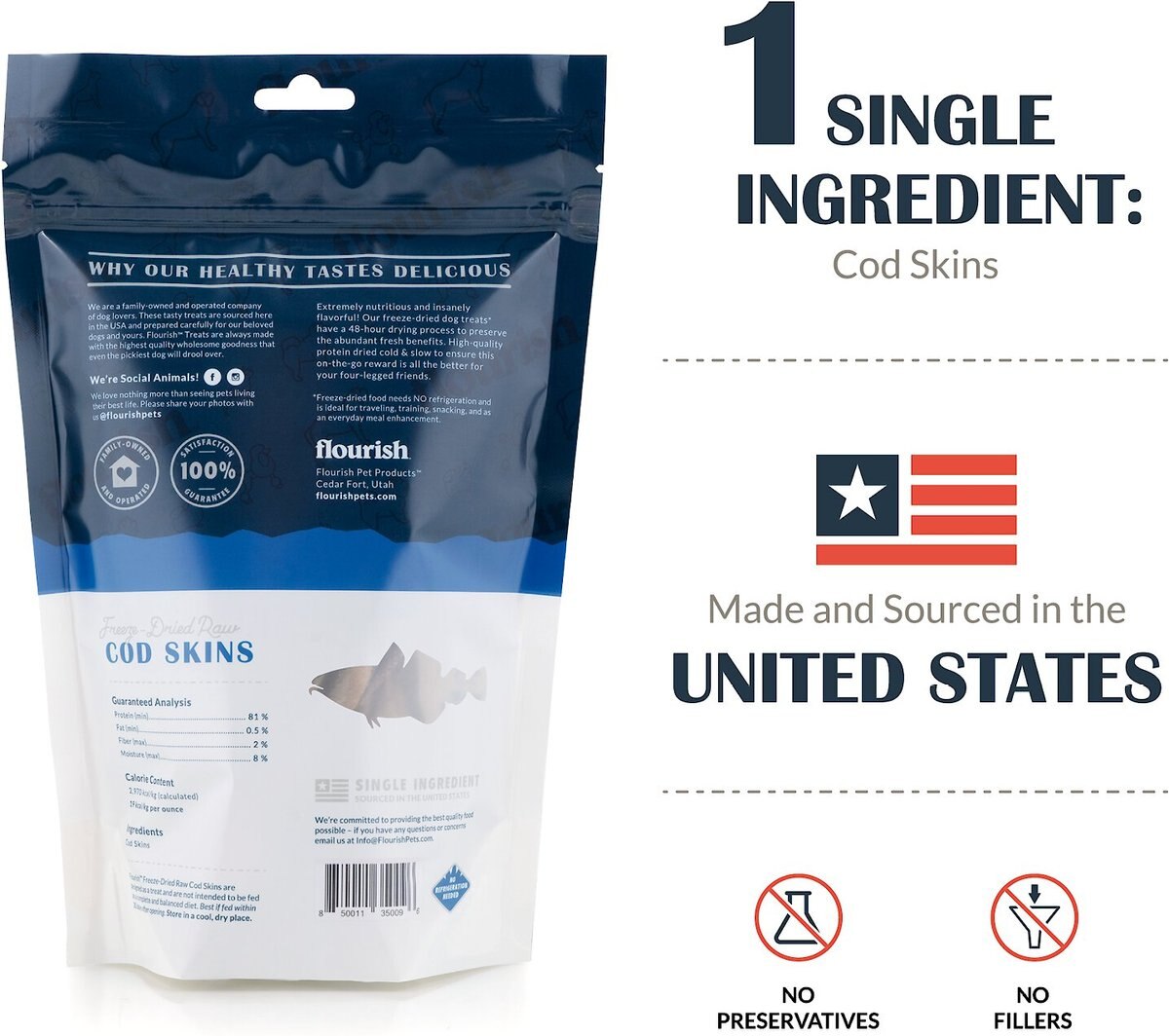 Flourish Cod Skins Freeze-Dried Dog Treats