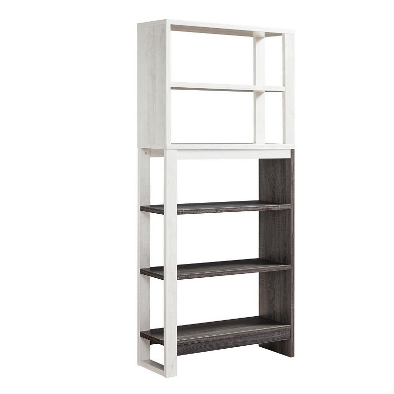 Crew 69 Inch 5 Tier Wood Bookcase Unit， Modern Open Design， Oak White， Gray