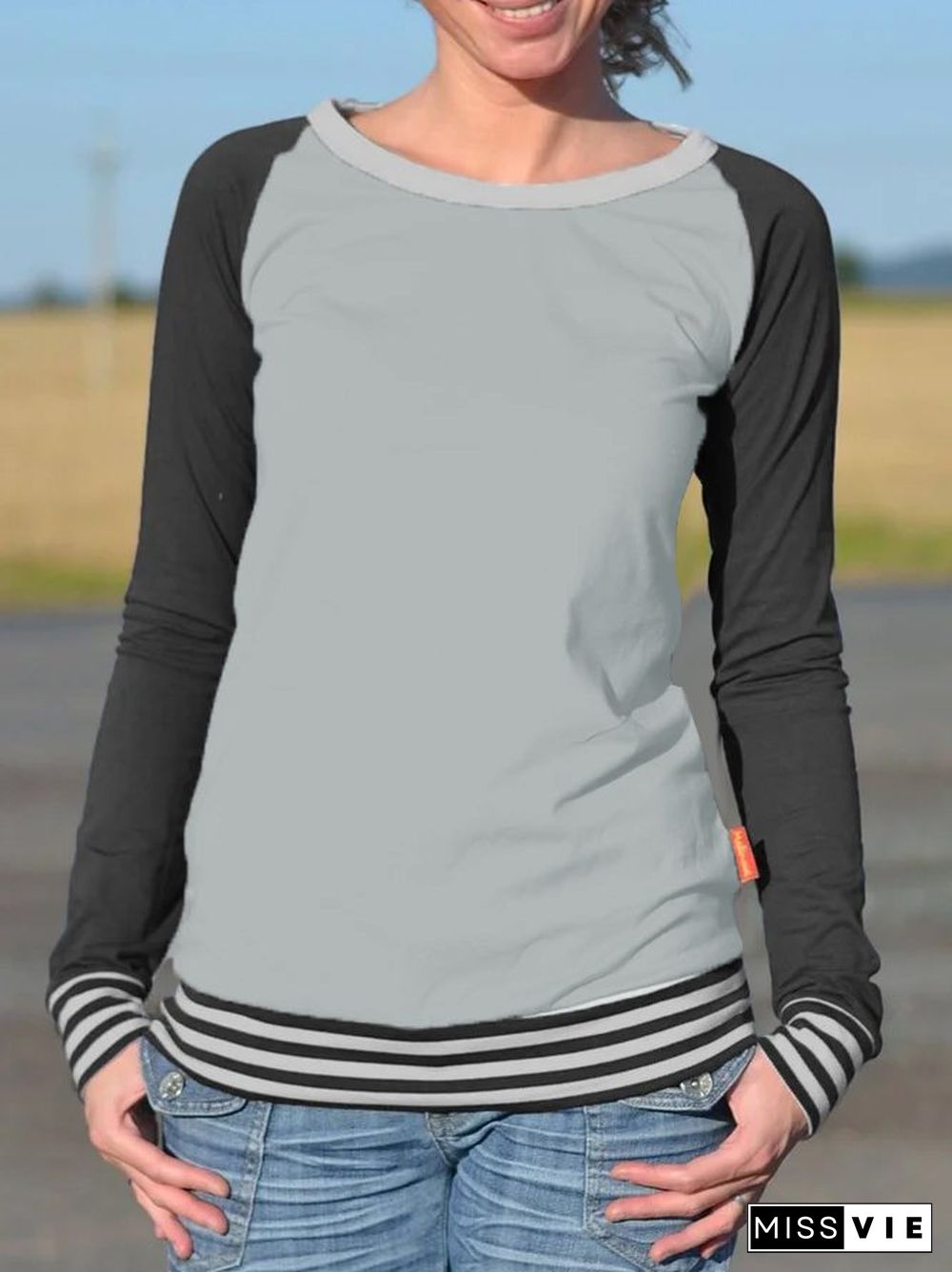 Casual Striped Crew Neck T-Shirts