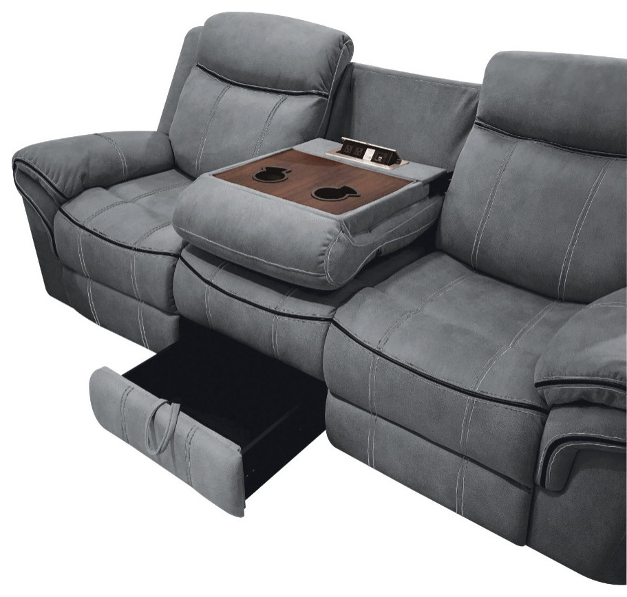 Acme Zubaida Sofa With USB Port and ConsoleMotion Two Tone Gray Velvet   Transitional   Sofas   by AMOC  Houzz