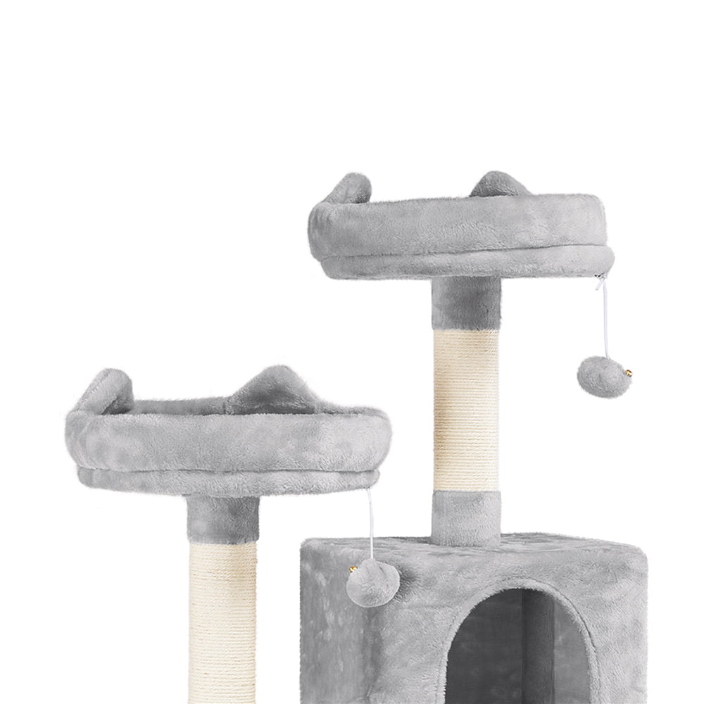 SMILE MART 62.2" Double Condo Cat Tree and Scratching Post Tower, Light Gray