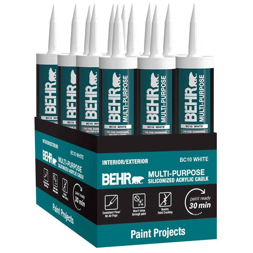 BEHR Multi-Purpose 10.1 fl. oz. White Siliconized Acrylic Latex Caulk (12-pack) BC1011CS