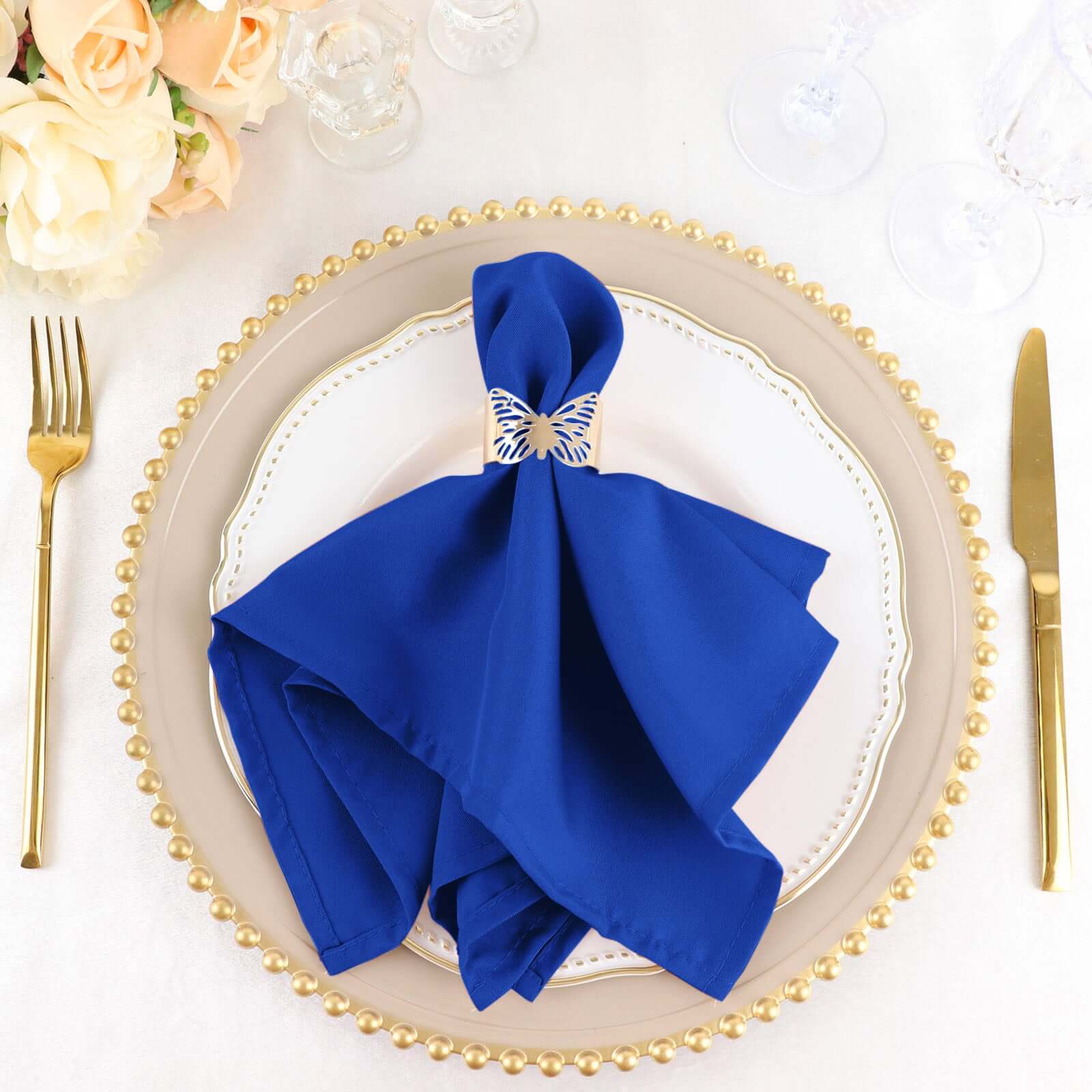 5 Pack Royal Blue Cloth Napkins with Hemmed Edges, Reusable Polyester Dinner Linen Napkins - 17