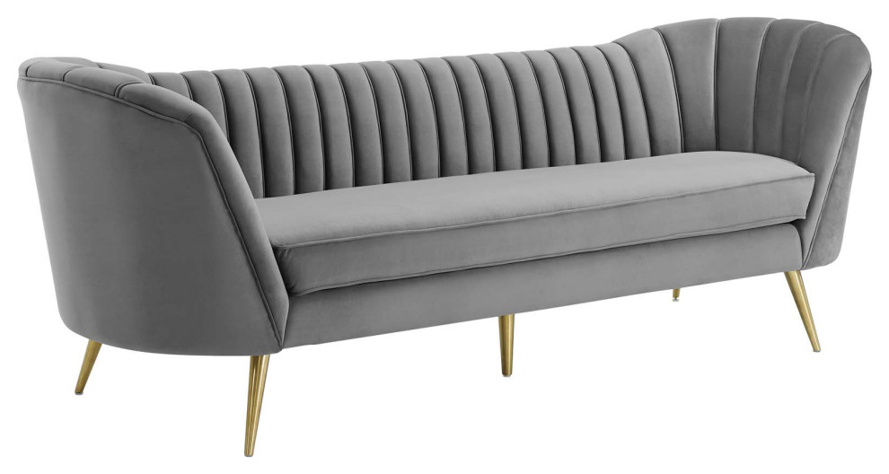 Opportunity Vertical Channel Tufted Curved Performance Velvet Sofa   Midcentury   Sofas   by Morning Design Group  Inc  Houzz