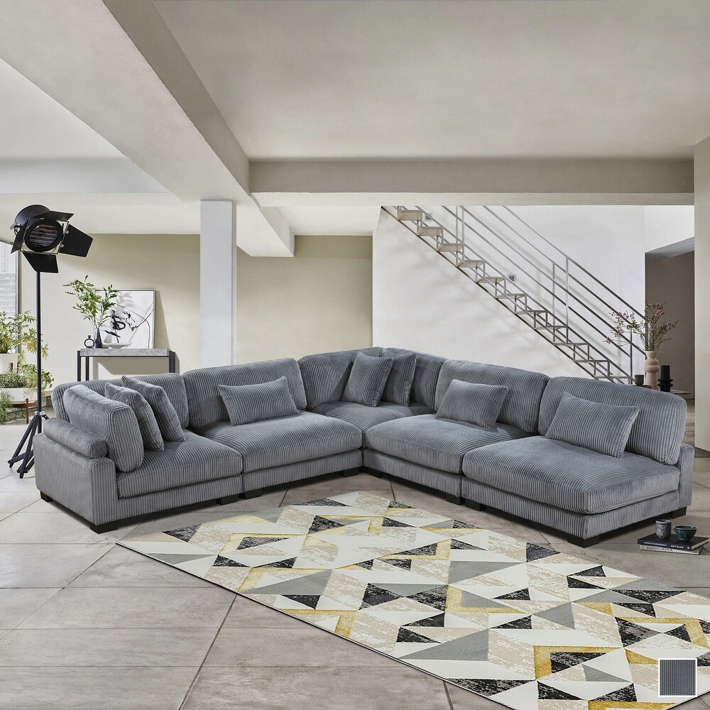 Braidy Corduroy 5 Piece Modular Sectional Sofa