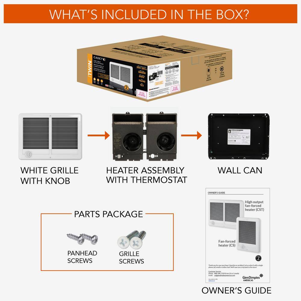 Cadet 240208-volt 40003000-watt Com-Pak Twin In-wall Fan-forced Electric Heater in White with Thermostat CSTC402TW