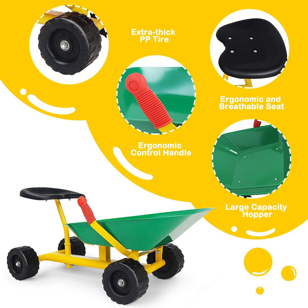 Kids Ride-on Sand Dumper, Children Outdoor Sandbox Toy w/ Ergonomic Handle & 4 Wheels