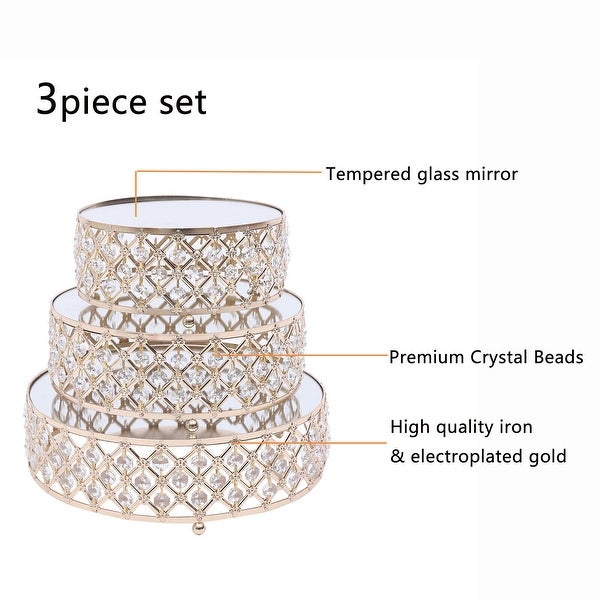 3 Piece Set Crystal Gold Dessert Cupcake Stand with Mirror Plate