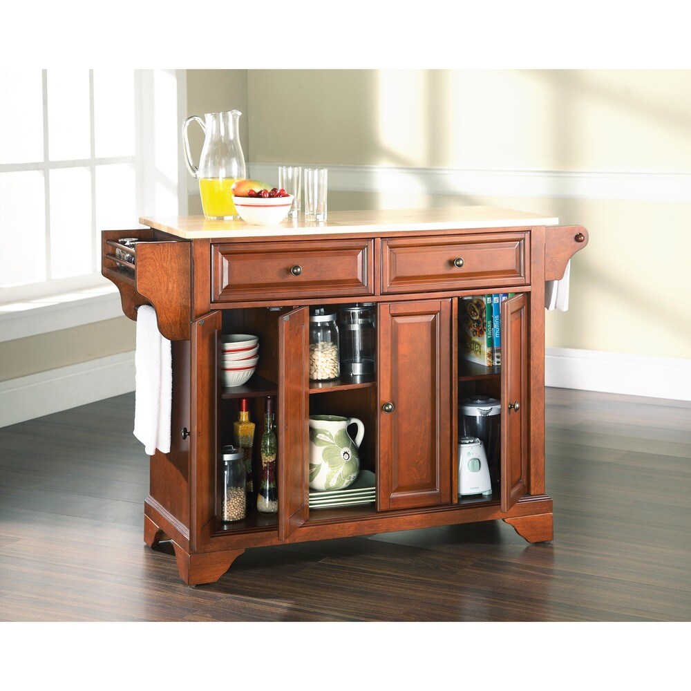 Crosley LaFayette Classic Cherry Natural Wood Top Kitchen Island   18\