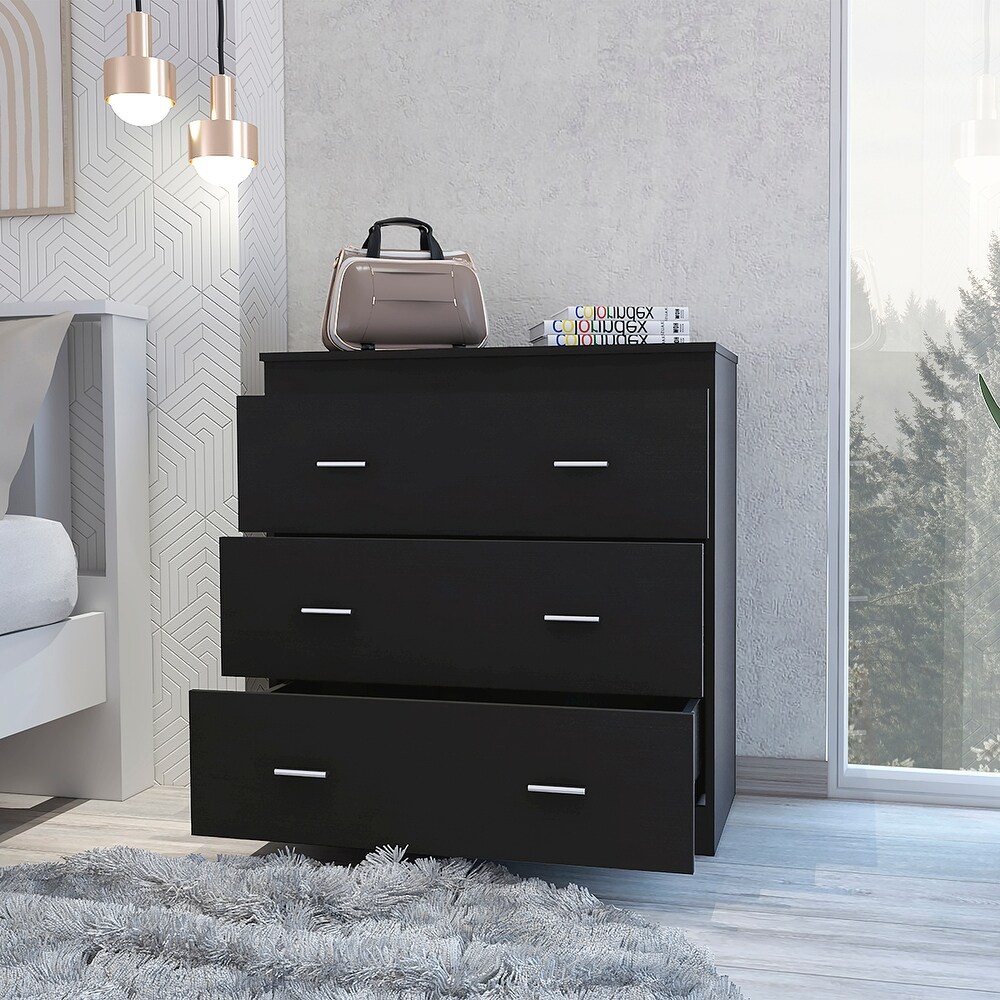 Classic Three Drawer Dresser with Handles Black/Light Gray/White